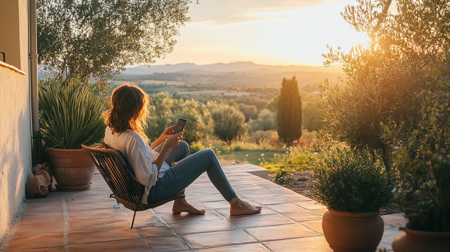Client répondant au questionnaire depuis sa terrasse